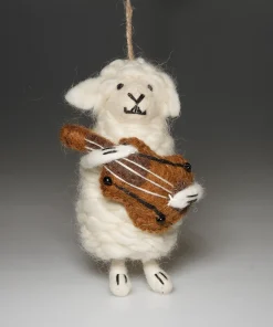 Alternative view of Handmade Wool Felt Sheep Playing a Guitar Hanging Ornament