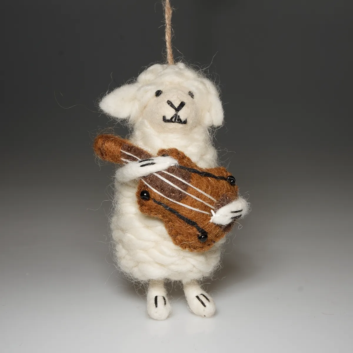 Handmade Wool Felt Sheep Playing a Guitar Hanging Ornament - Image 2