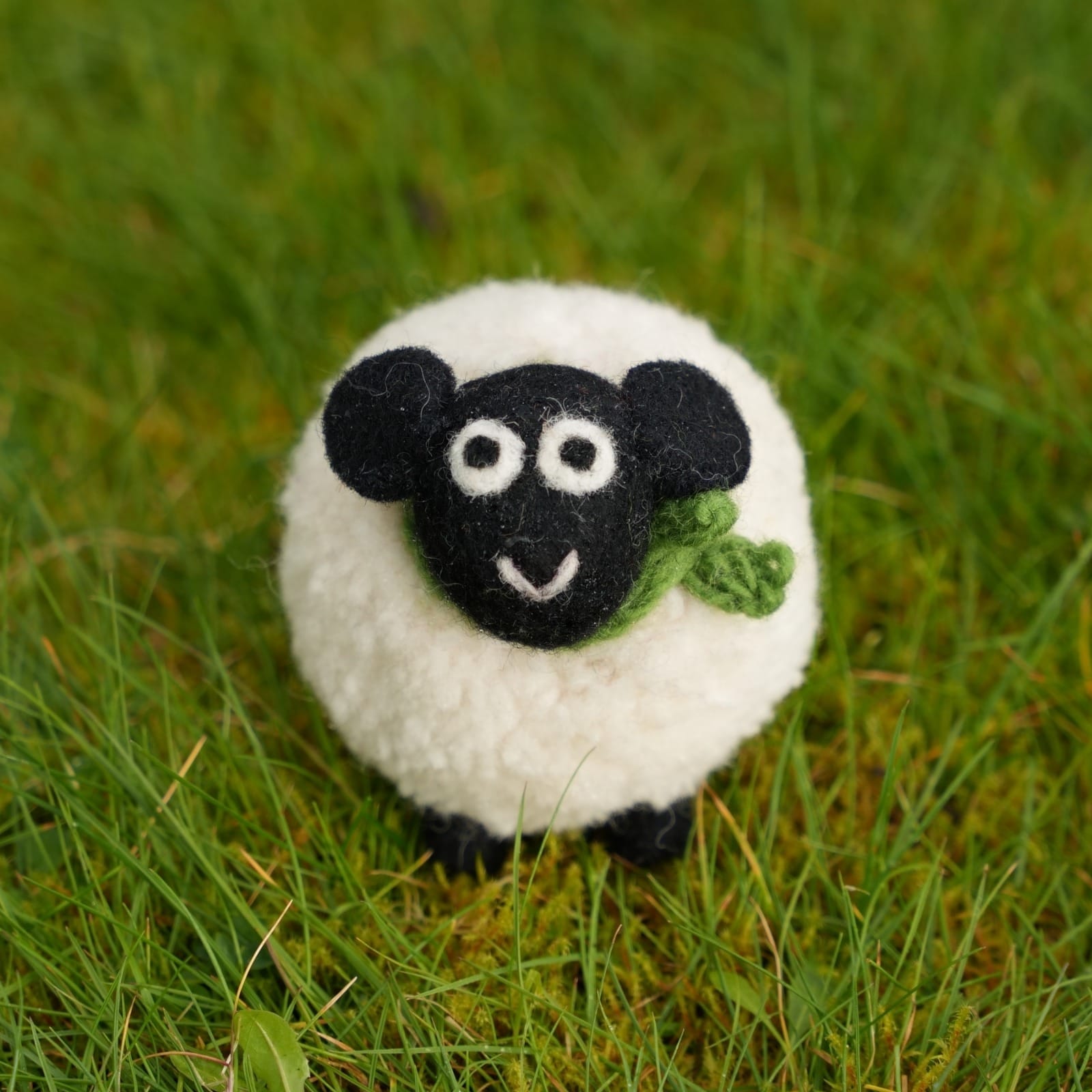 Handmade Pompom Mountain Sheep Wearing Knitted Green Scarf Medium