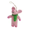 Handmade Wool Felt Pig With Green Scarf Hanging Ornament