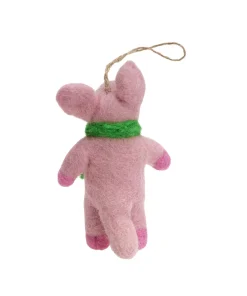 Alternative view of Handmade Wool Felt Pig With Green Scarf Hanging Ornament