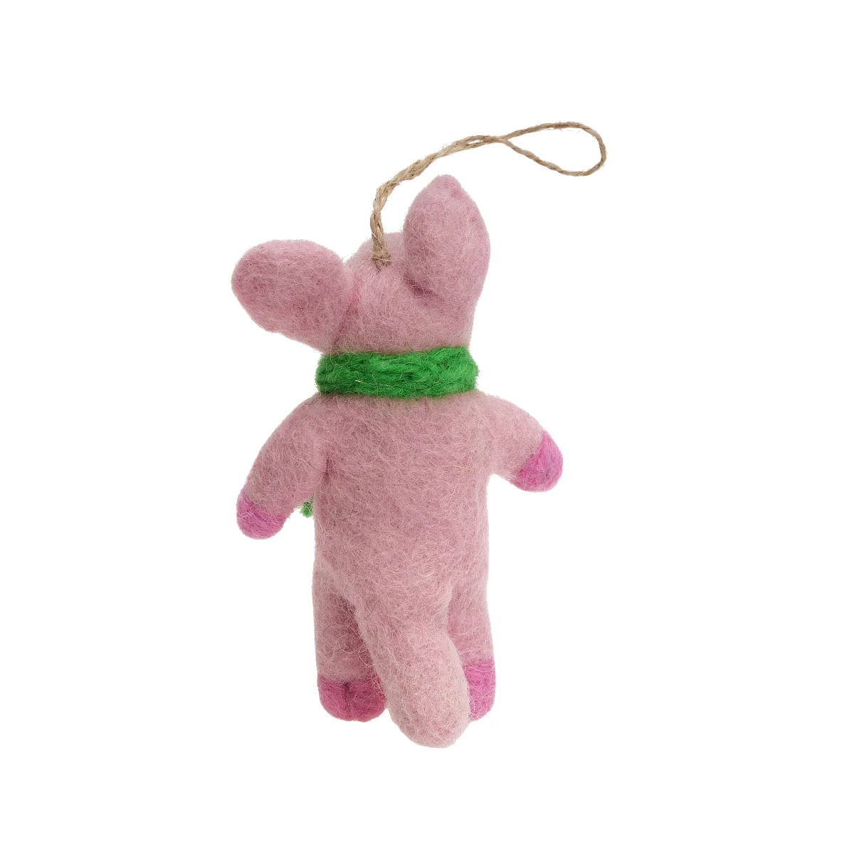 Handmade Wool Felt Pig With Green Scarf Hanging Ornament - Image 2