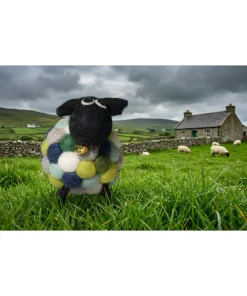 Handmade Felt Green Multicoloured Sheep Liam With Black Head Ornament Farm Animals