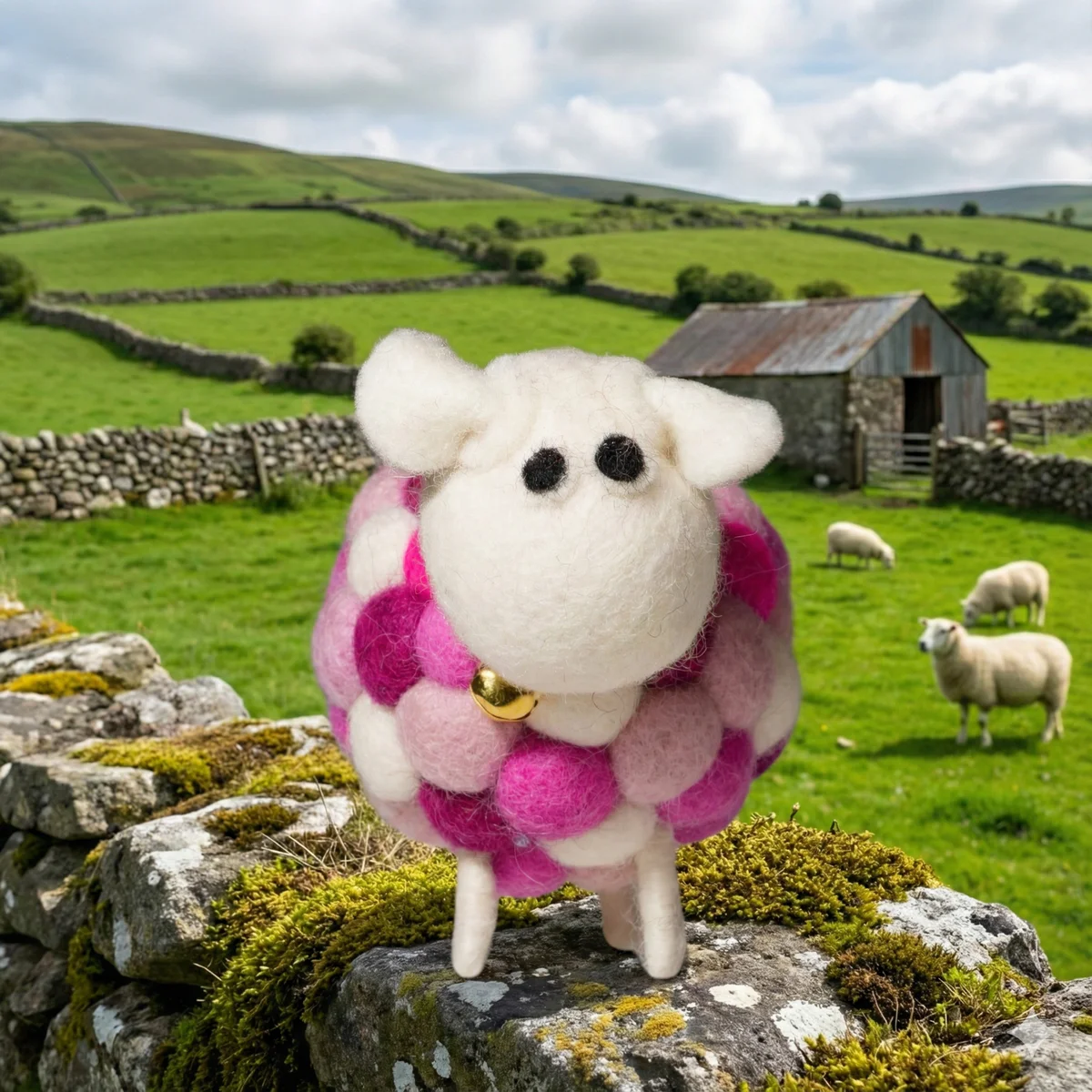 Handmade Felt Pink Multicoloured Sheep Orla With Black Head Ornament Farm Animals