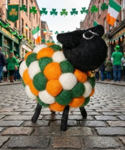 Handmade Felt Sheep Paddy With Black Head Ornament Farm Animal Irish Flag Colours - Image 3