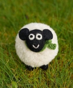 Handmade Pompom Mountain Sheep Wearing Knitted Green Scarf Medium