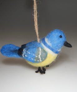 Handmade Wool Felt Blue Tit Hanging Ornament