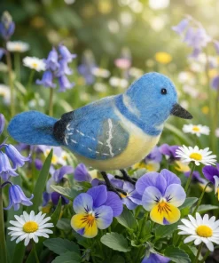 Handmade Wool Felt Blue Tit Hanging Ornament