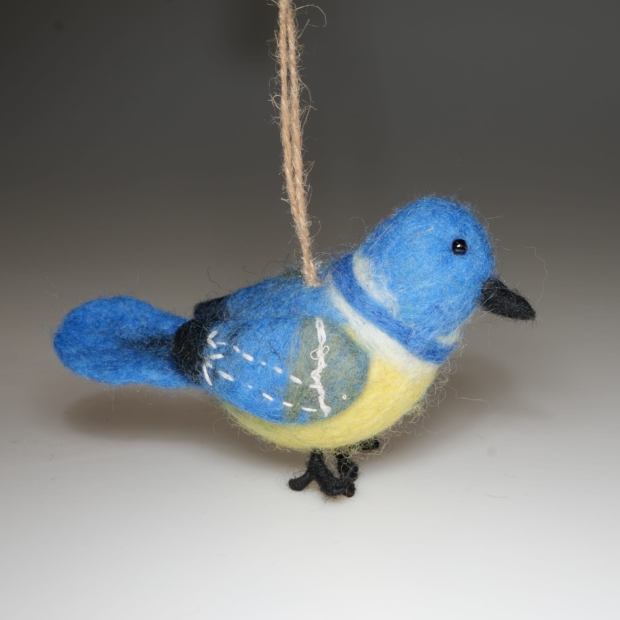 Handmade Wool Felt Blue Tit Hanging Ornament