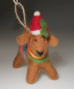 Handmade Wool Felt Dog Wearing Red Hat Ornament