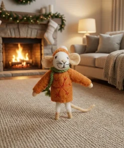 Handmade Wool Felt Mouse Hanging Orange Snowflake Jumper Ornament