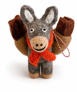 Handmade Wool Felt Ornament Donkey Carrying Turf