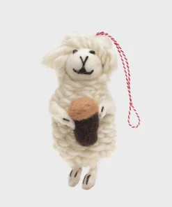 Handmade Wool Felt Ornament Sheep Shane Holding Black Beer