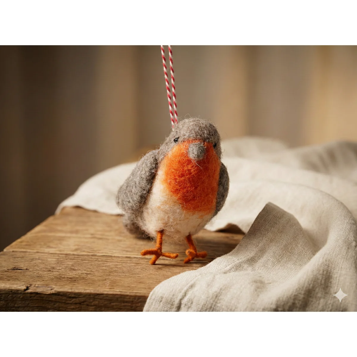 Handmade Wool Felt Robin Hanging Ornament