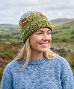 Pure Wool Beanie Fine Knit Unisex Highland Cow Green HC101-G