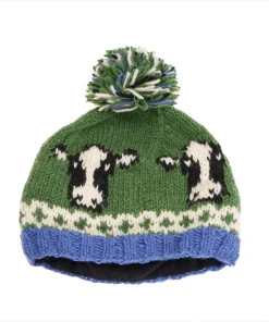 Alternative view of Pure Wool Beanie Fine Knit UnisexWool Beanie Friesian Cow Green FC102-G