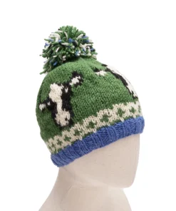 Pure Wool Beanie Fine Knit UnisexWool Beanie Friesian Cow Green FC102-G - Image 3